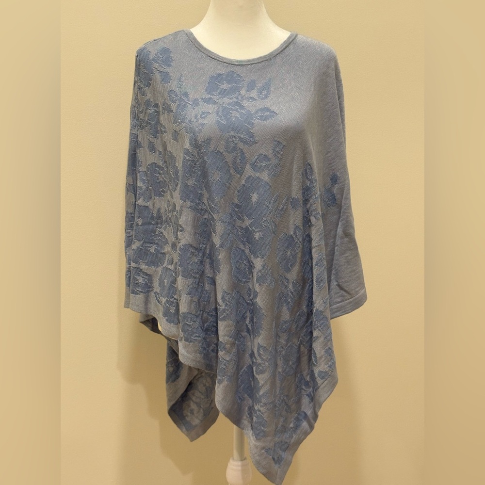 Chico's Icy Blue Knit Floral Poncho
